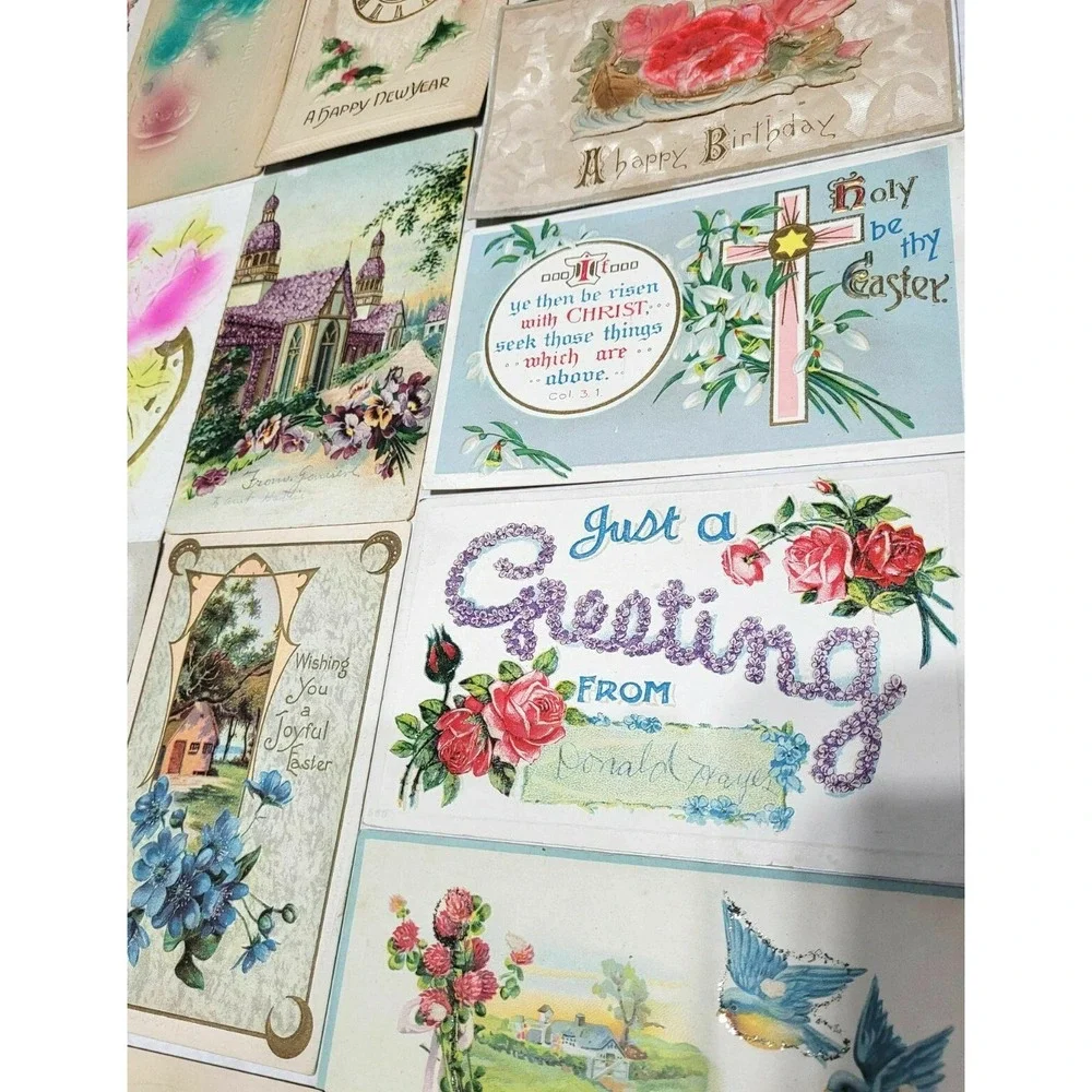 31 Vintage 3D Relief Embossed Postcards - Birthday,‎ Easter, Greetings - Used
